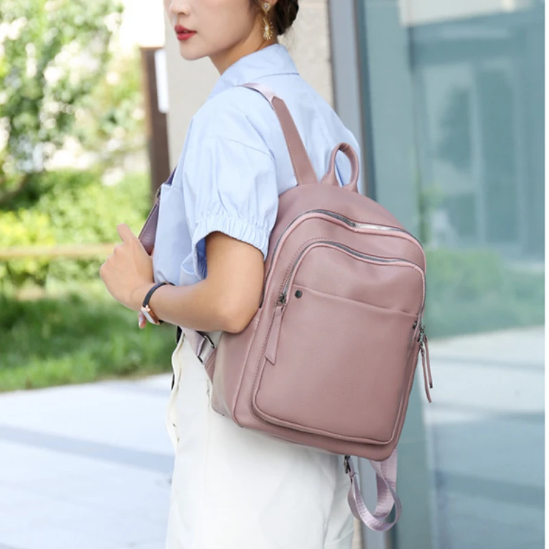 New Backpack Trend Design PU Leather Fabric Simple All-match Casual Retro Zipper Large Capacity Travel Schoolbag for Students