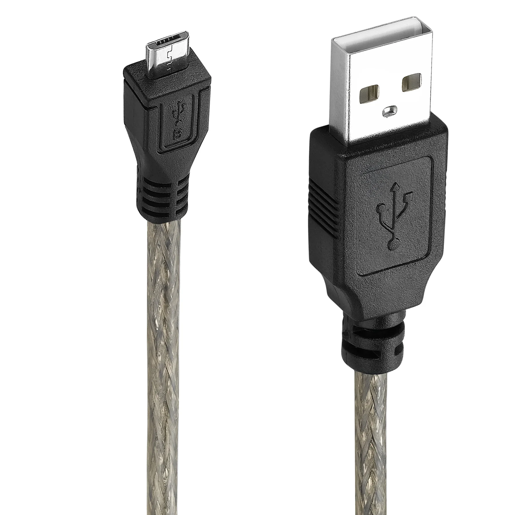 Bochara Micro USB 2.0 kabel danych USB-A do podwójne ekranowanie Mirco-B (folia + pleciony) przezroczysty czarny 1.5m 3m 5m 10m