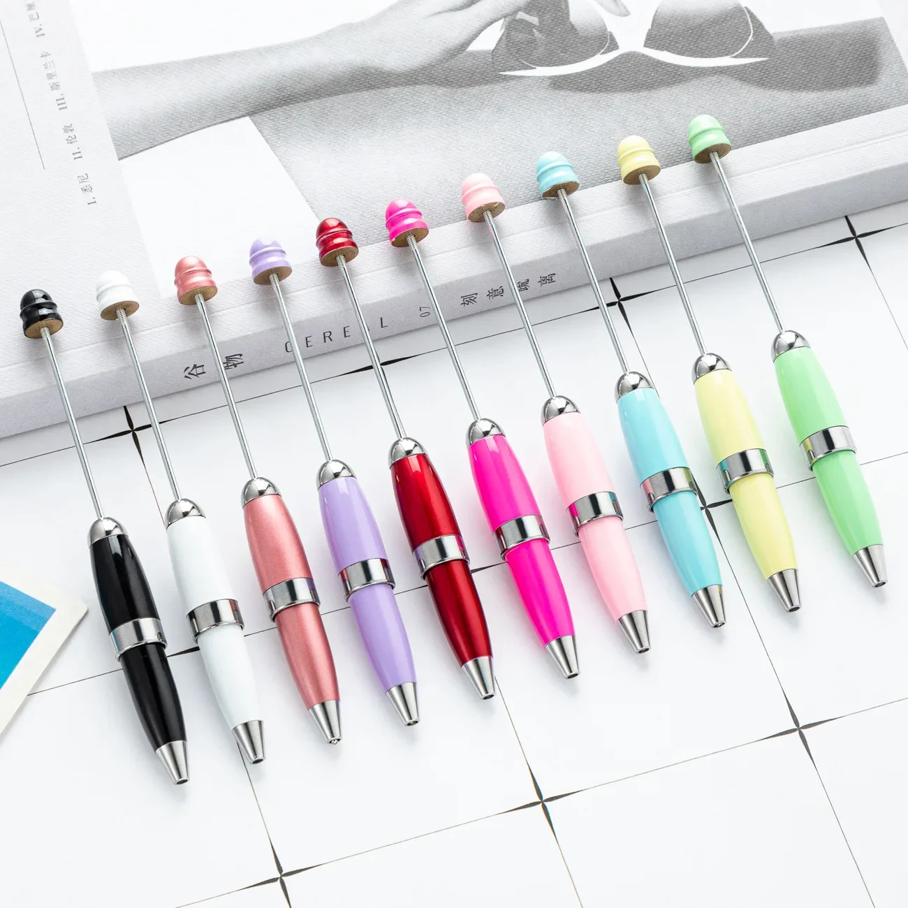

20PCS DIY Beaded Mini Pen Can Print Office Student Portable Pocket Pen Beaded Metal Ballpoint Pen