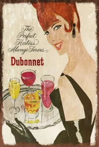 Dubonnet Hostess Advert Aged Look Vintage Retro Style Metal Sign Pub Bar Mancave