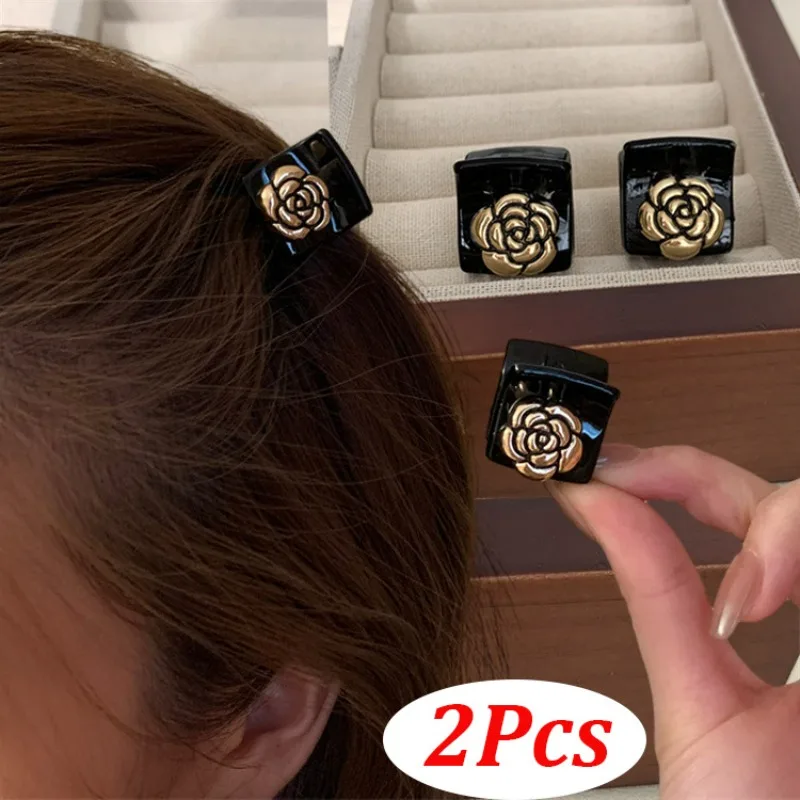 Small Vintage Flower Hair Claw Clips Women Girls French Black Camellia Plastic Lovely Mini Claw Hairclip Hairpin Hair Accessory