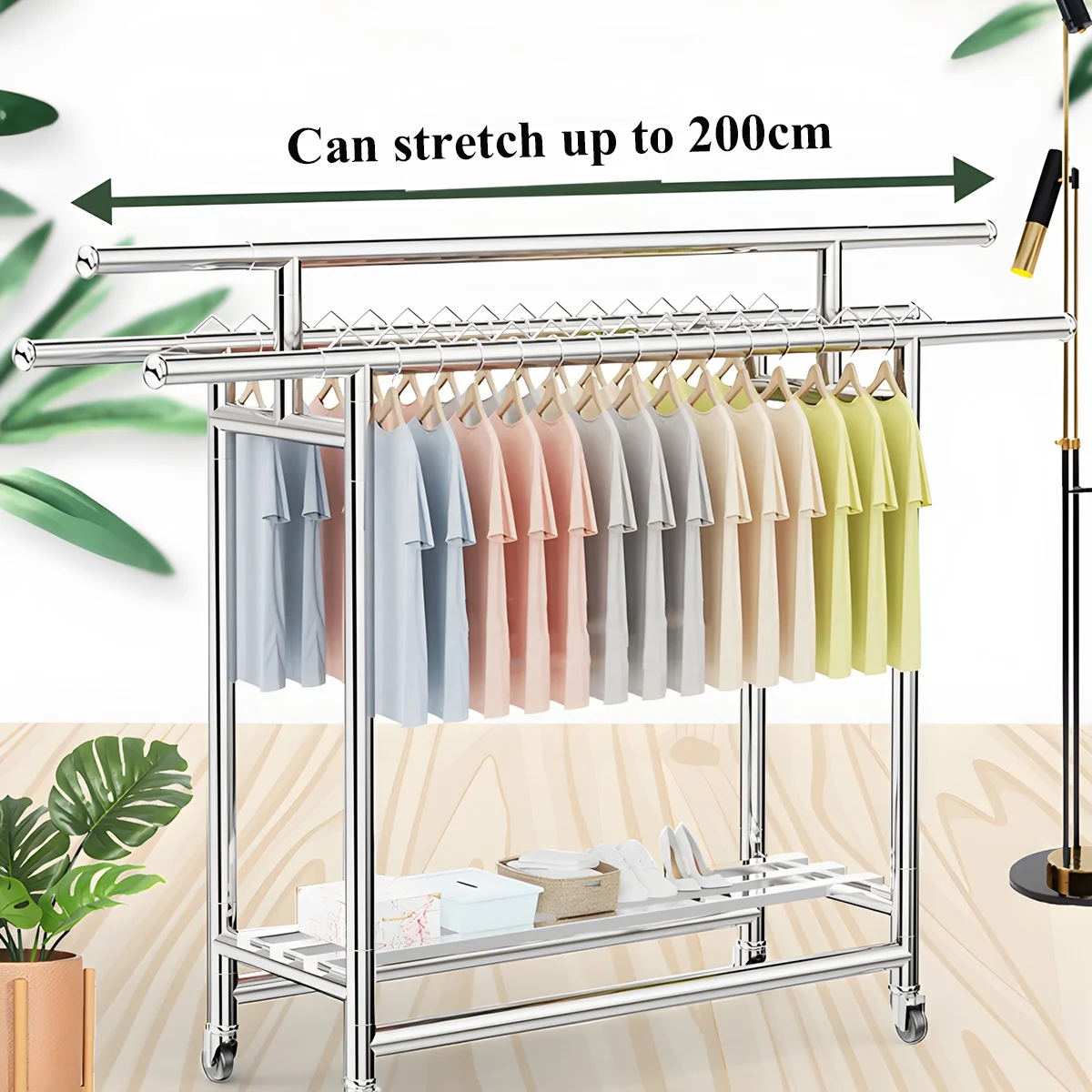 Telescopic Detachable Mobil Garment Rack Stainless Steel Foldable Clothes Airer Indoor/Outdoor Portable Drying Pole Coat Rackspr