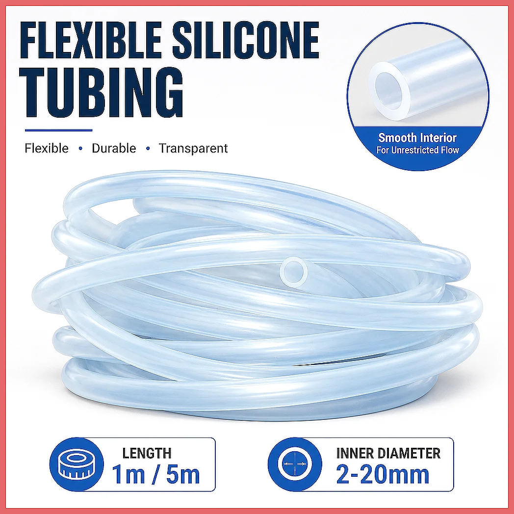 1/5M Food Grade Silicone Hose Transparent High Temp Nontoxic Flexible Tube 2-10mm ID for Faucet Aquarium Garden Water Pipe