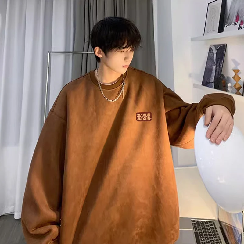 

Винтажный коричневый мужской свитшот оверсайз из плотной ткани в американском стиле, весна-осень, с круглым вырезом, с принтом, повседневный, свободный крой