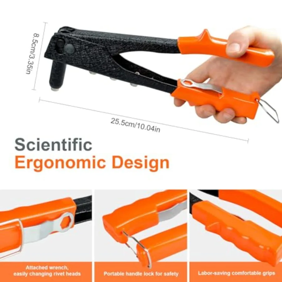 手動リベットガン、4サイズのリベット200個付き、自動車修理、鉄道保守、家具組み立て、機器製造用