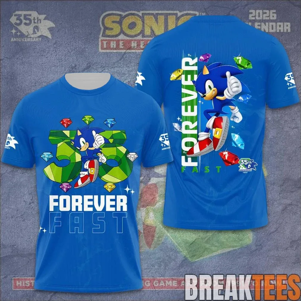 Hot Toys Sonic The Hedgehog 35th Anniversary Adult Kids Casual T-Shirt Forever Fast Cartoon Print Short Sleeve Streetwear Tops