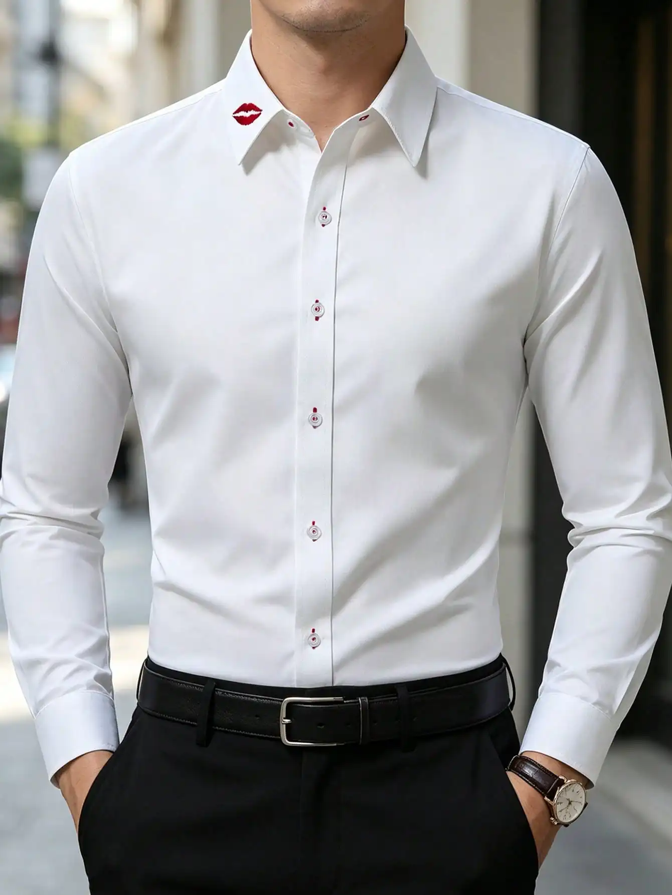 FGKKS Men White Shirts Brand Fashion Casual Tuxedo Luxury Long Sleeve Micro Elastic Male Prined Dress White Shirt