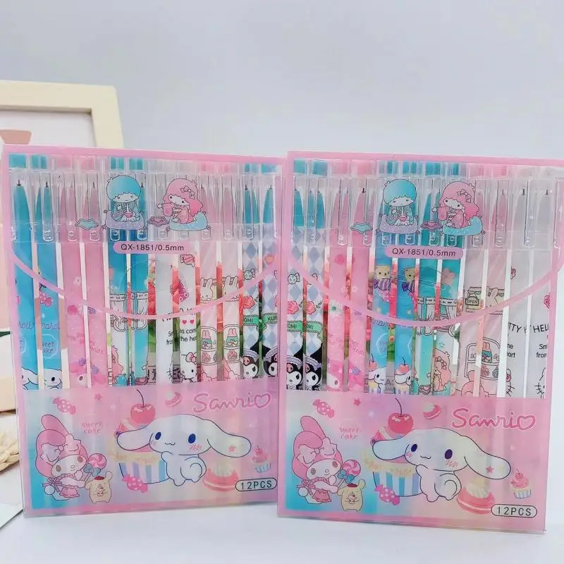 

12 шт. Sanrio Hellokitty Mymelody Kuromi Cinnamoroll LinaBell мультяшный супер милый милая гелевая ручка может стереть девушка сердце письменная ручка