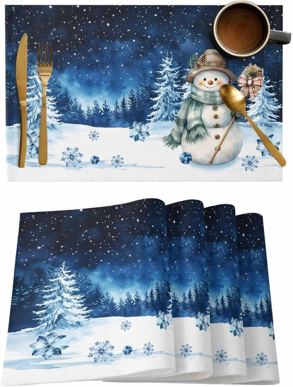 

Christmas Tree Snowman Table Mats for Kitchen Party Decor Reusable Winter Holiday Kitchen Placemats Christmas Decorations