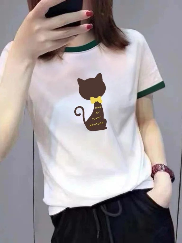 

Женская футболка с коротким рукавом в стиле Mommy Style, с принтом, цветными блоками и мультяшным рисунком, облегающий белый топ для повседневной носки, модный, из полиэстера