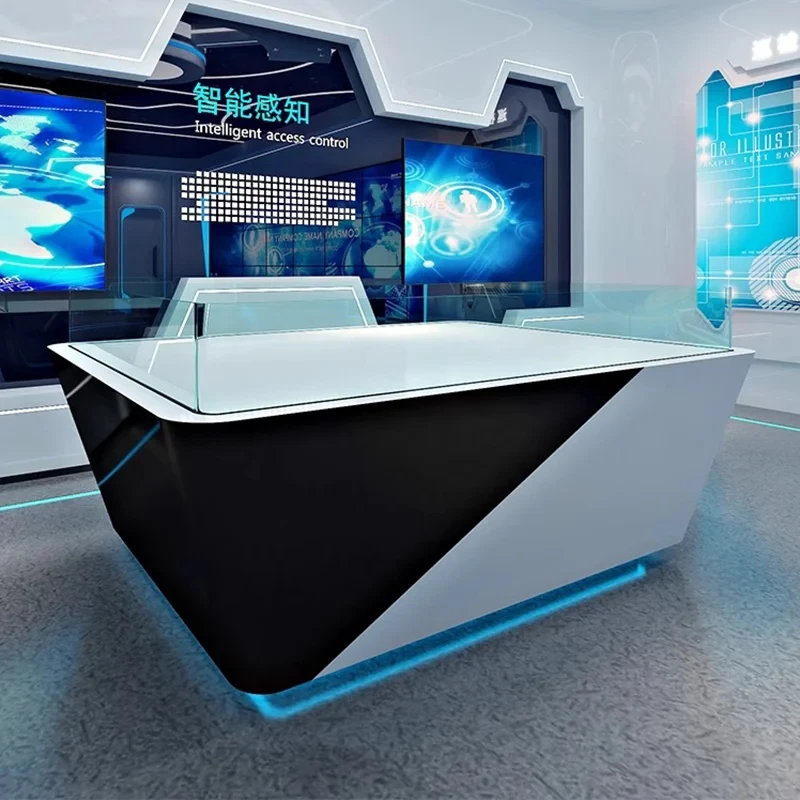 custom.Customizable Circular Showcase Science Technology Cabinet Display Sensory Experience Center Islan