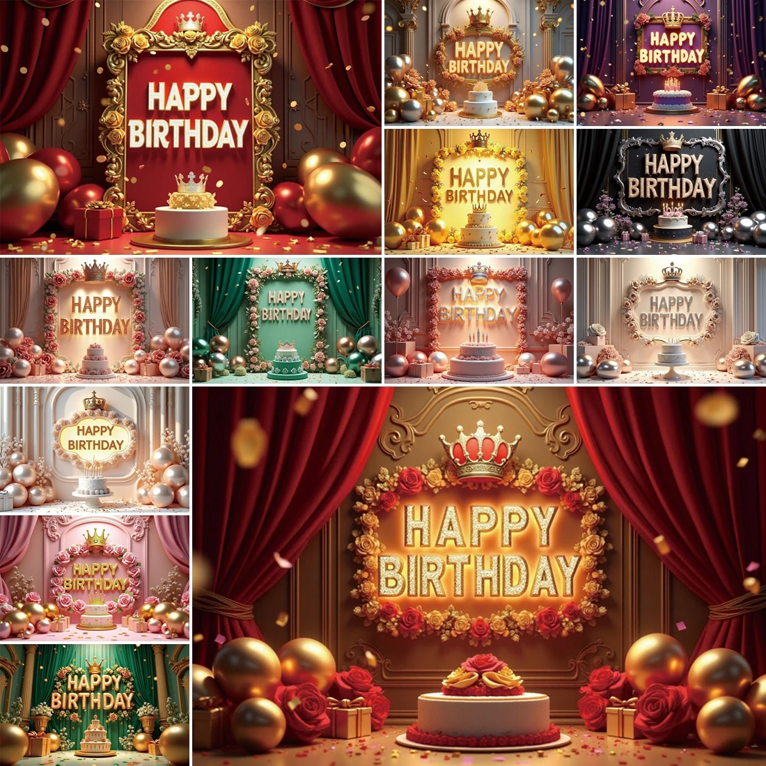 

MOON.QG Happy Birthday Party Decoration Children Background Flower Banner Cake Photocall Photozone Wallpaper Props Backdrop