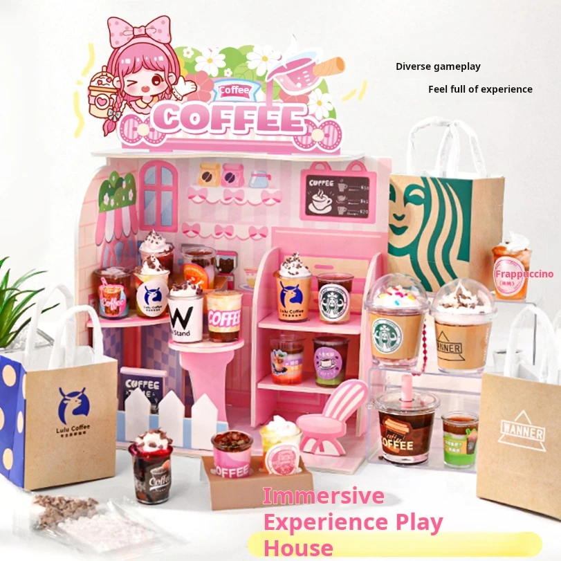 女の子が自宅で遊べるクリエイティブな手作りDIYバリスタフードトイセット、子供向けパズル立体パズルおもちゃギフトボックス