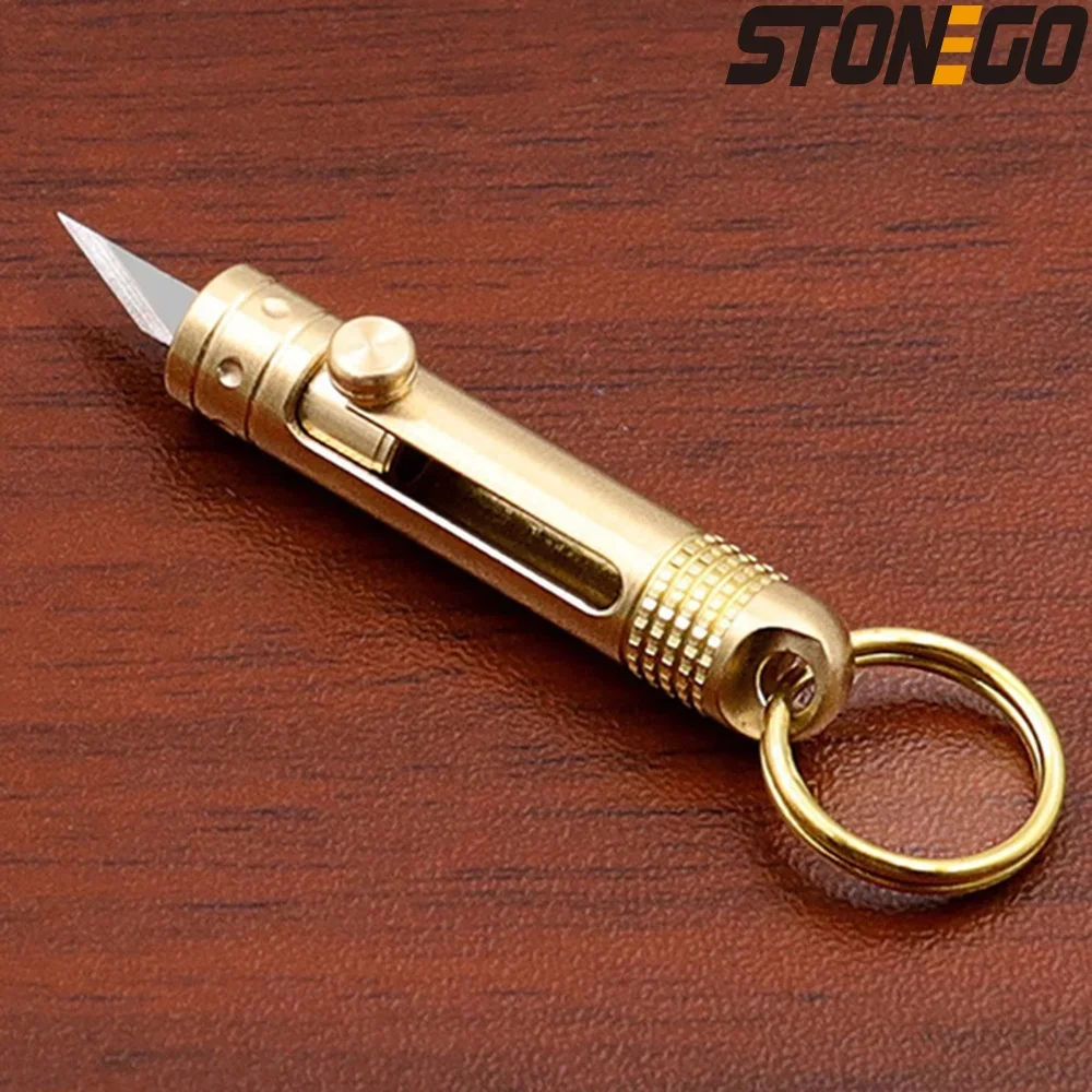 Brass Mini Paper Knife - Key Chain, Portable Outdoor Knife, Art Knife with Brass Handle and Steel Blade