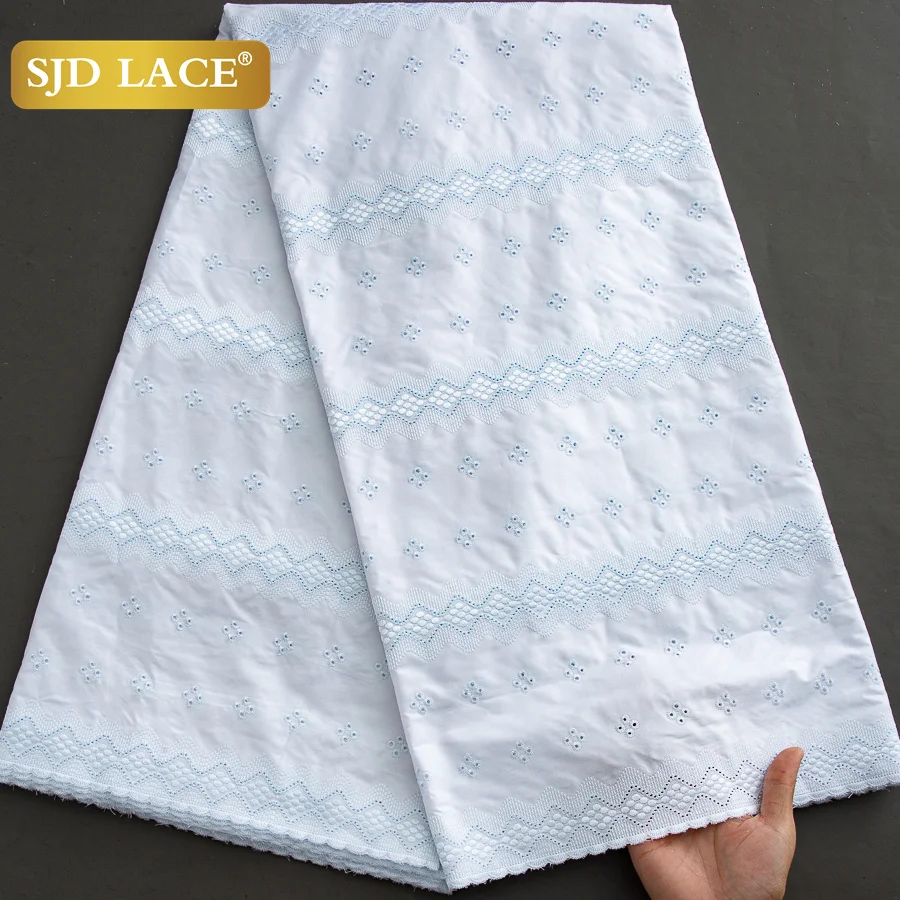 

SJD LACE African White Cotton Lace Fabric 5 Yards 2024 Latest Nigerian Embroidery Cotton Lace Swiss Voile Lace for Men Cloth4053