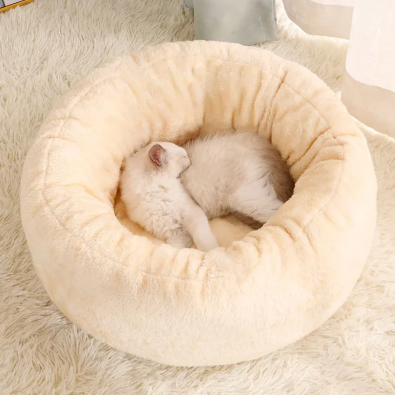 Winter Round Cat Beds Warm Comfortable Cats House Non-slip Soft Dog Cushion Breathable Sleeping Basket for Small Pets Supplies