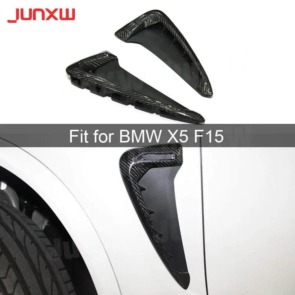 2PCS Carbon Fiber Car Front Fender Side Fins Shark Style Wing Air Vent Cover Trims For BMW X Series X5 F15 2014-2018 FRP