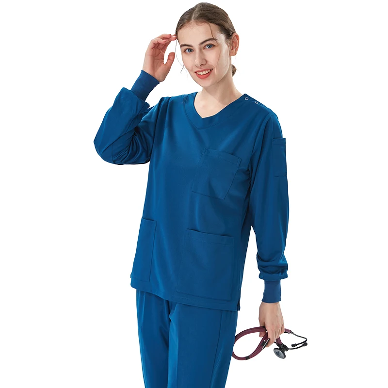 Nurse Scrubs Medical Uniforms Women Men Long Sleeve Uniforme Scrub Black Top and Pant Hospital Workwear Doctor Outfit 601