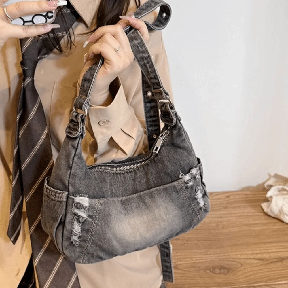 

Temperament Casual Cowboy Dumpling Bag Adjustable Strap American Style Denim Tote Bag Harajuku Retro Handbag Daily