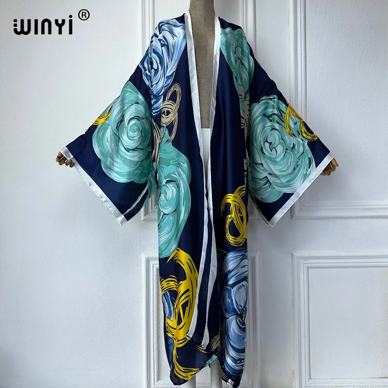 WINYI print Kimono Summer boho Cardigan Female Blouse abaya dubai luxury beach cover up african dresses for woman party kaftan