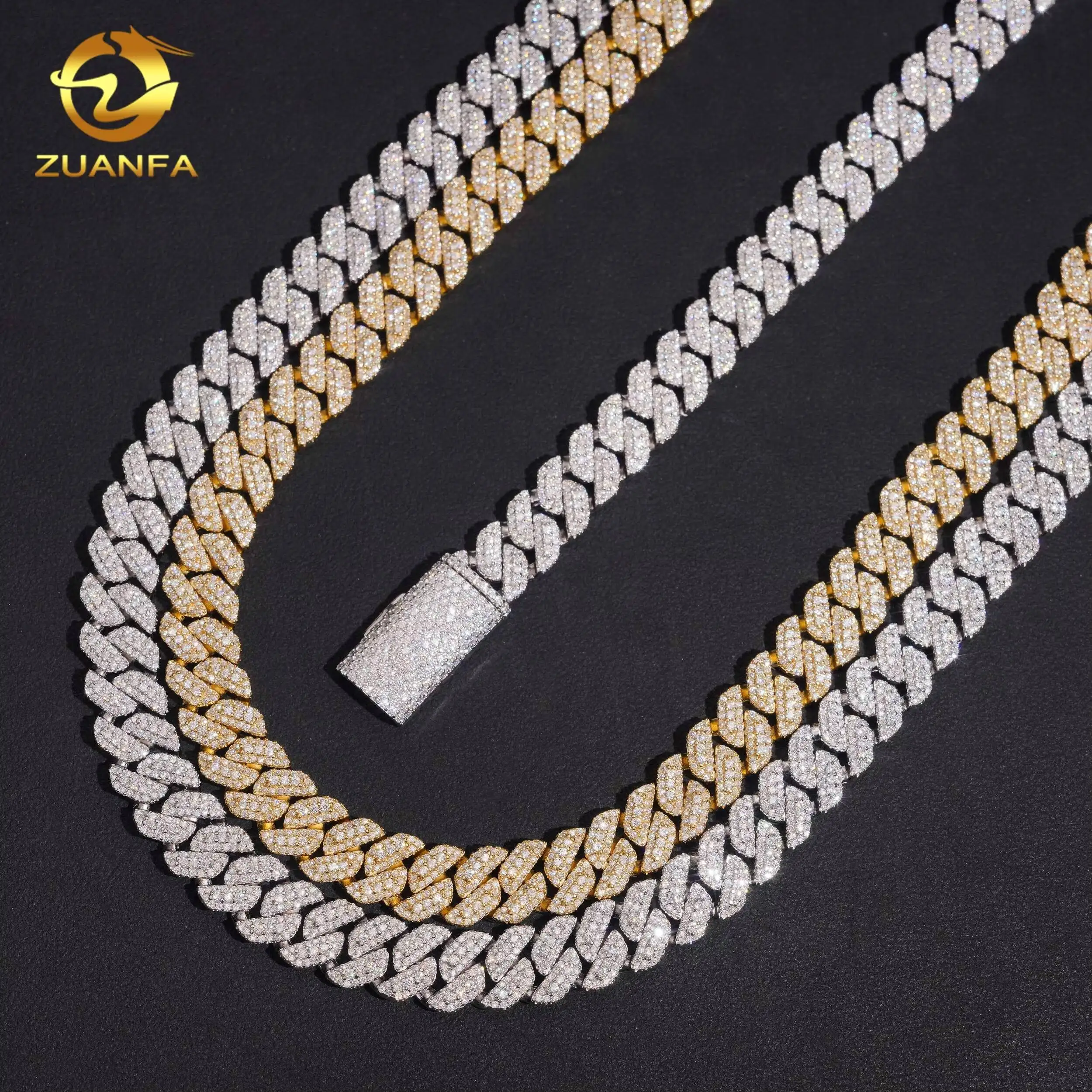 Luxury Hot Sale 10mm 3Row Brass Hip Hop Jewelry Cuban Link Chain Iced Out Miami Cuban Necklace Rapper Moissanite Cuban Chain.