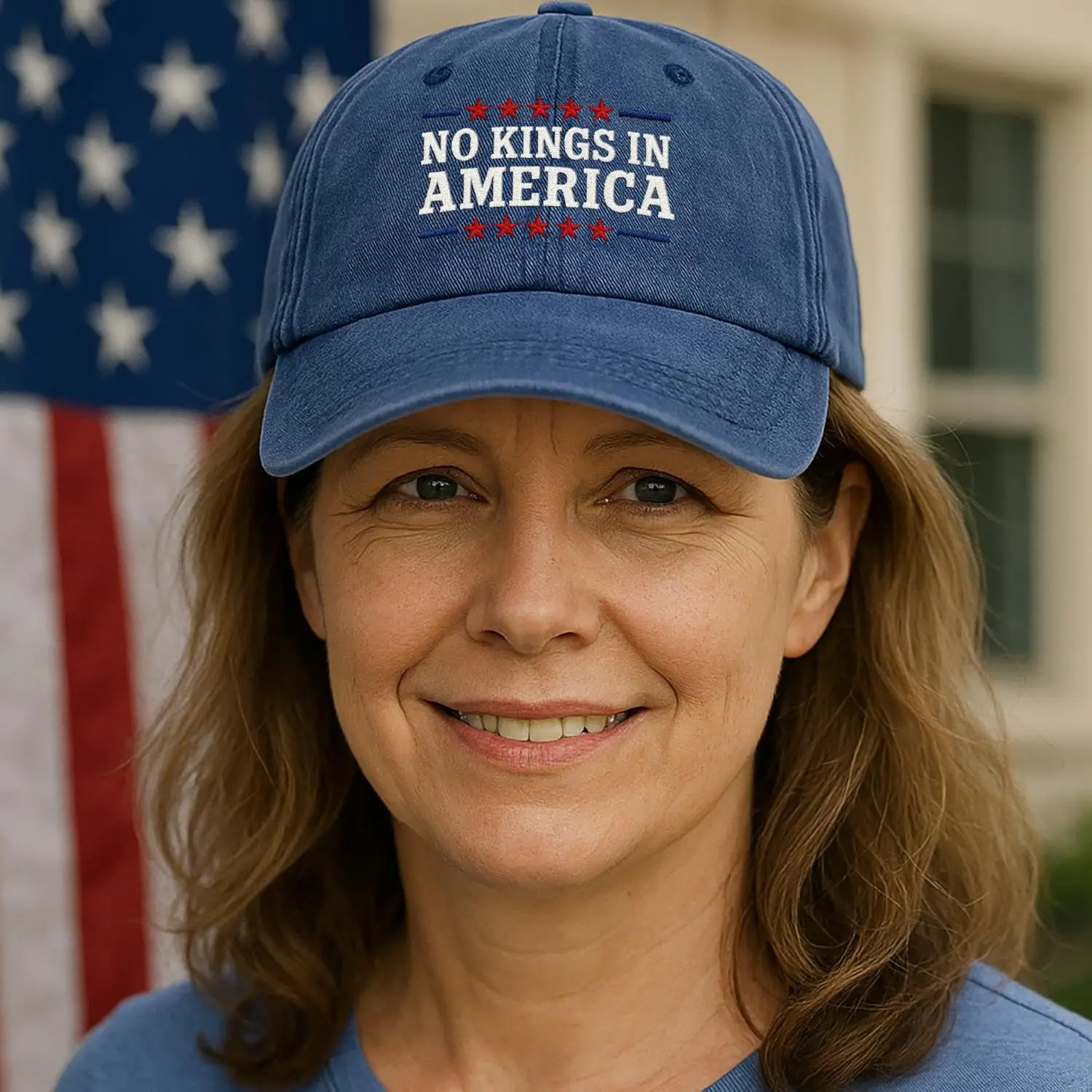 قبعة No Kings in America - قبعة أبي مطرزة، قبعة بيسبول قطنية مغسولة قابلة للتعديل لتعبير الهدايا المدنية في الرابع من يوليو