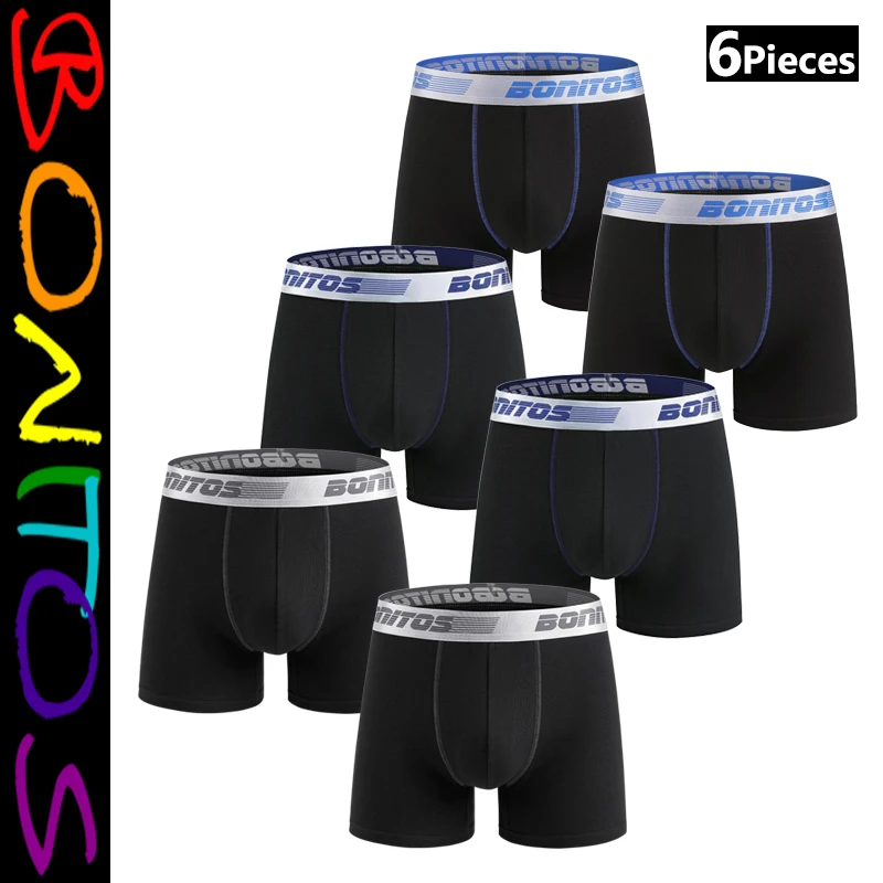 6pcs Men's Panties Cotton Boxer Briefs Sexy Underpants BONITOS Letter Waistband Mens Boxers Brand Man Underwear Solid Color