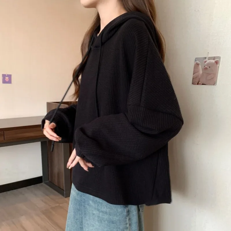 Vrouwen Lente Herfst Zwarte Losse Hoody Lady Causale Joker Solid Lange Mouw Trui Tops 2025, Nieuwe Kleding Vrouwelijke