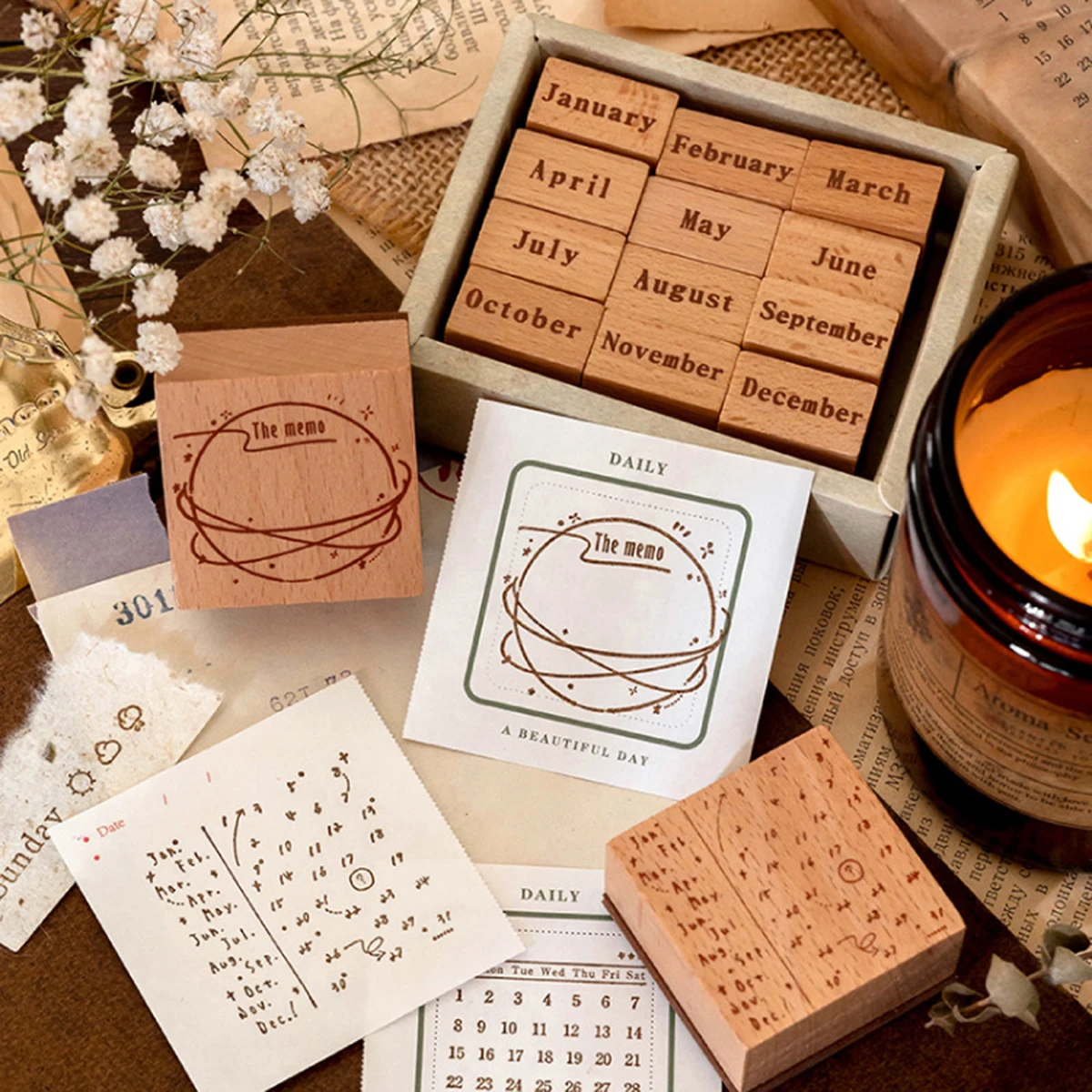 1 Box Of Wooden Stamps With Perpetual Calendar Designs,Time-themed Planner Stamps,Perfect For Stationery And Card Diy Decoration