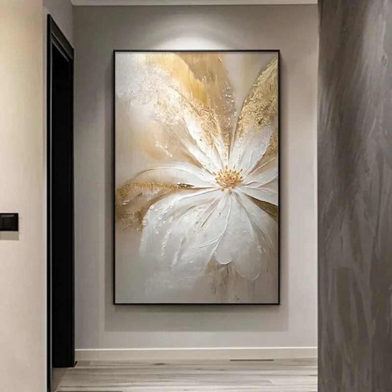 Decorative painting, golden flowers, abstract texture, background wall of the entrance corridor