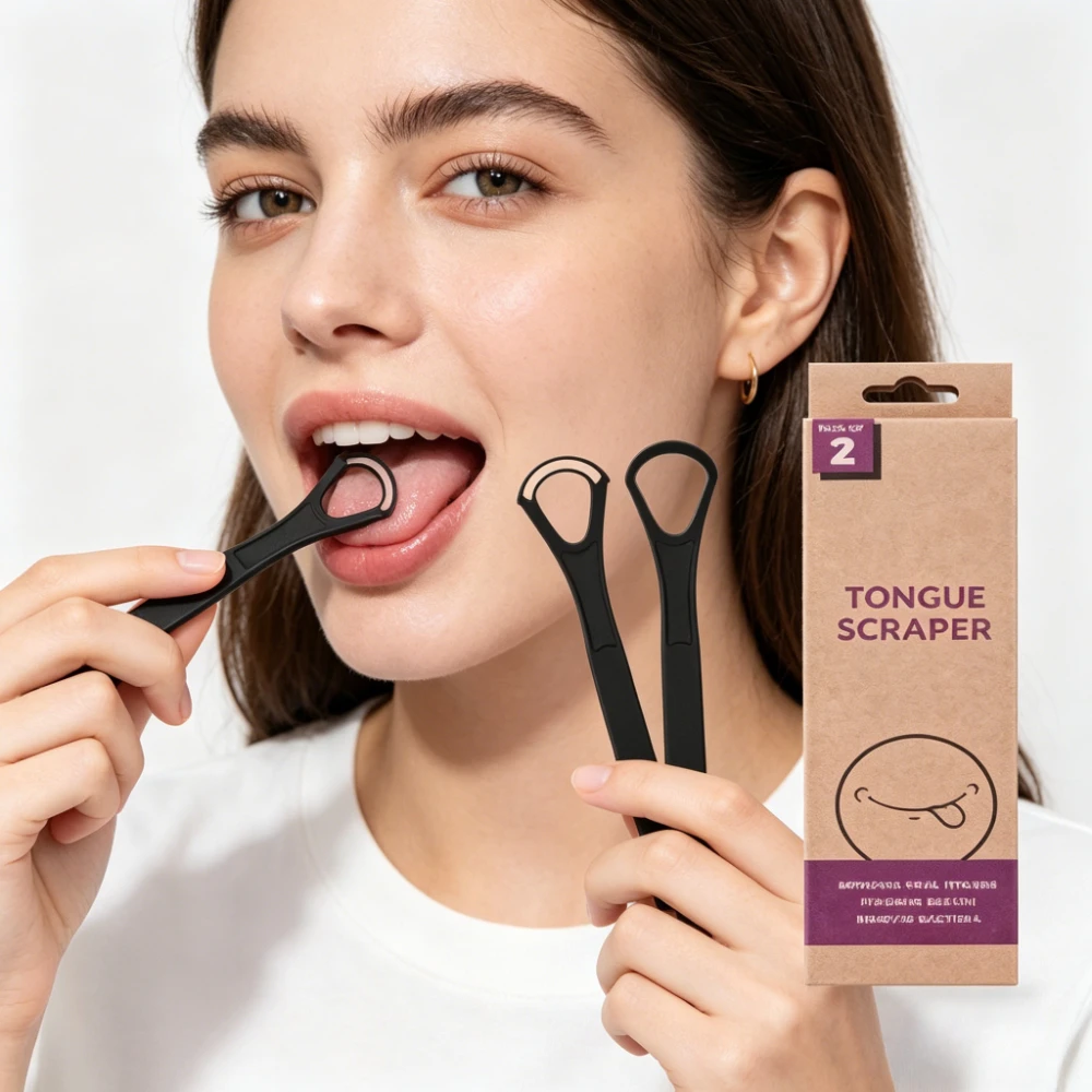 

2Pcs Black Double Layer Stainless Steel Tongue Scraper Cleaner for Adults Oral Hygiene Bad Breath Removal Tongue Coating Brush