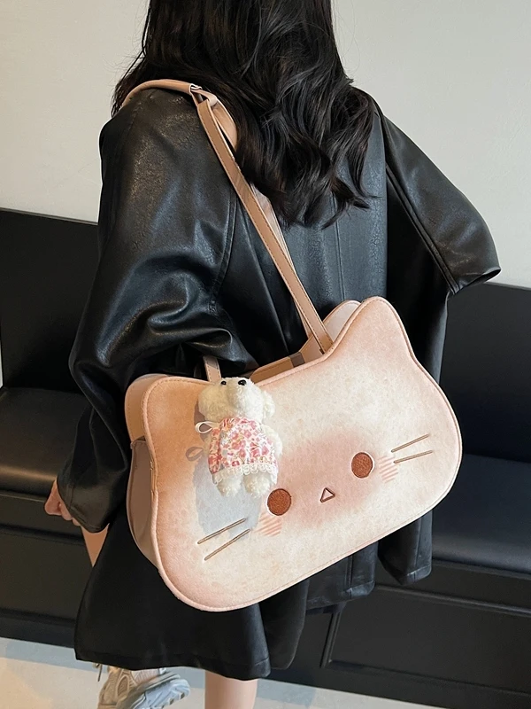 

2025 оригинальные сумки на плечо в форме мультяшного кота, простые и повседневные универсальные новые модные японские милые студенческие рюкзаки для девочек
