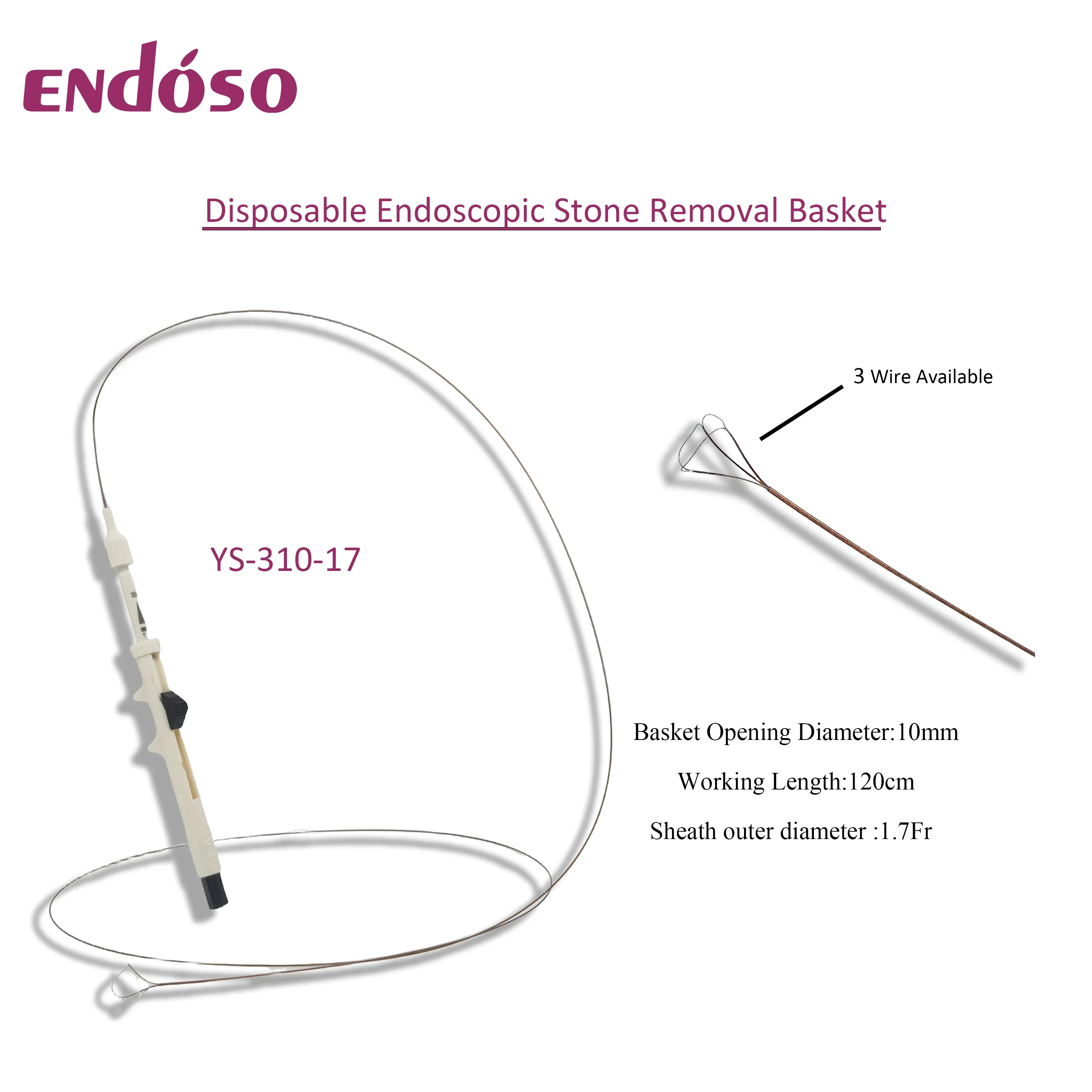 Diamond Type Surgical Instrument 1.7  Fr Disposable Endoscopic Stone Removal Basket for Urology Stone Retrieval