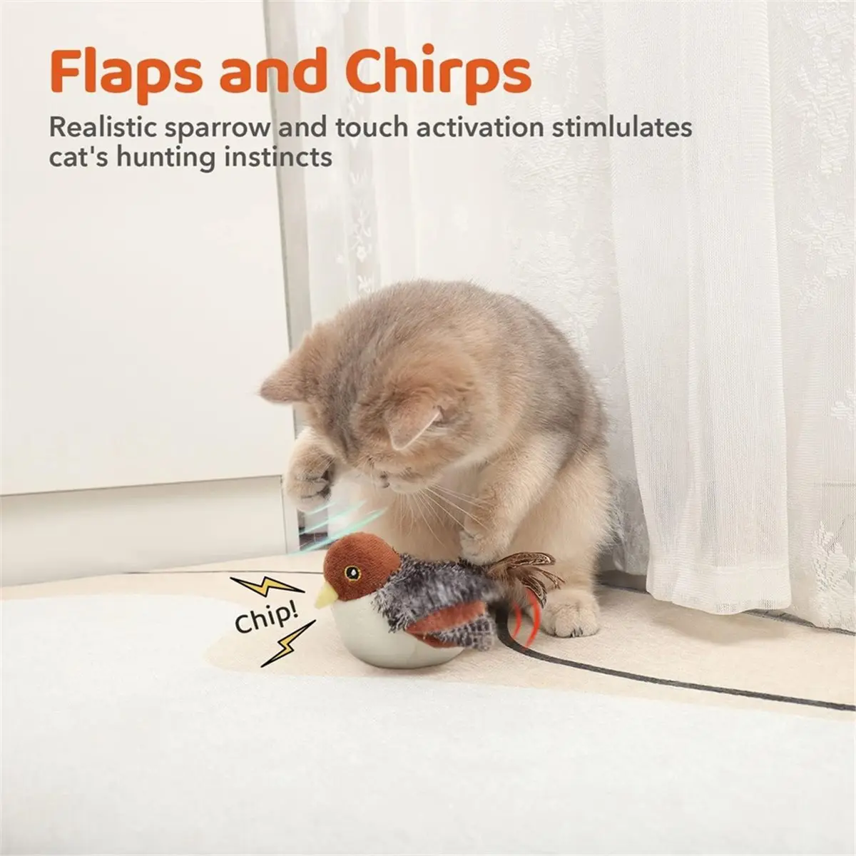 Compatible Cat Toys Rechargeable Flapping Bird Sparrow, Lifelike Chirp Tweet, Kitten Toy Interactive Cat Exercise Toys