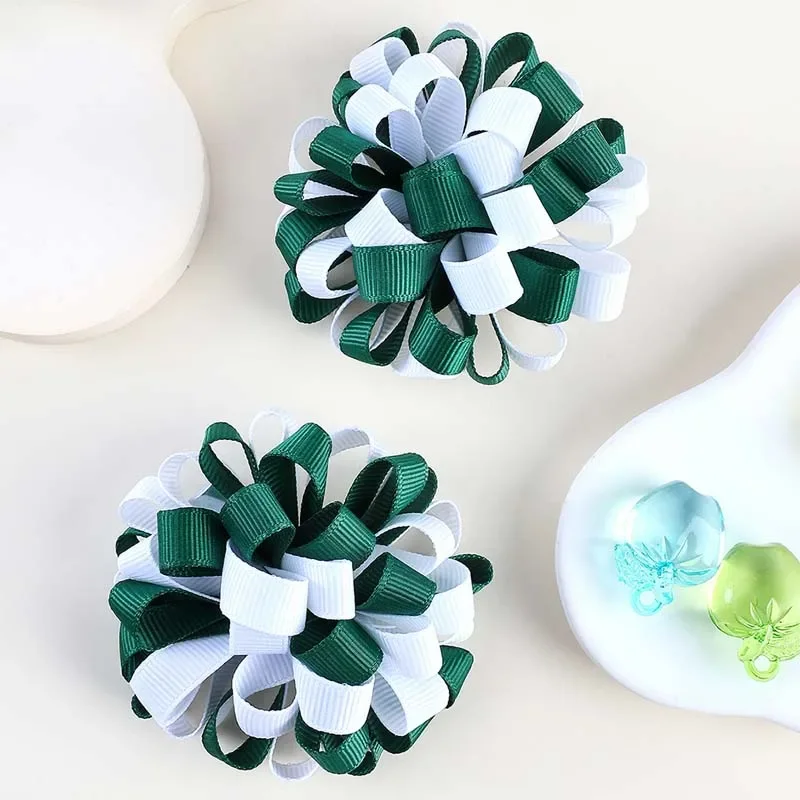 ncmama 2Pcs Ribbon Flower Hairpins Double Color Hair Clips Girls Princess Hairpin Barrettes Handmade Headwear Hair Accessories