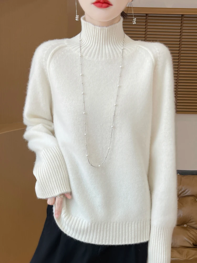 2025 nuevo Otoño Invierno mujeres 100% prendas de punto de lana merina jersey de cuello alto ajustado suéter inferior básico suave cálido cómodo Top Popular