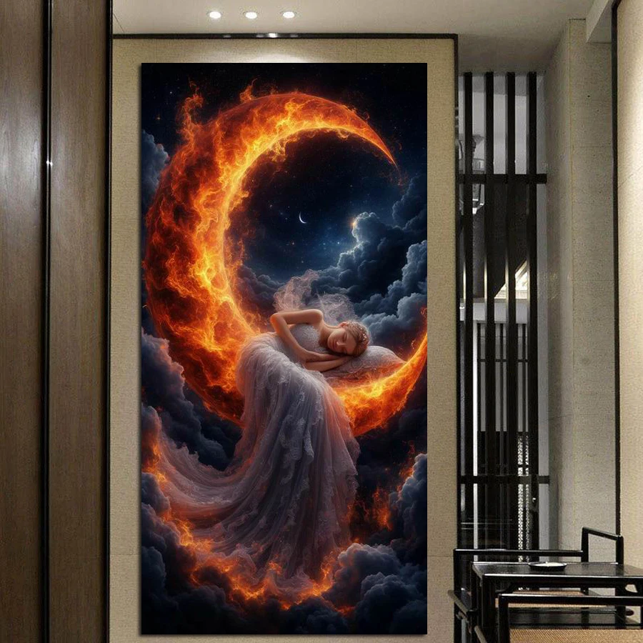 

Fullcang Flame Moon Sleeping Beauty Large Size Diy Diamond Painting Kits Fairy Full Square Round Drill Mosaic Embroidery Picture