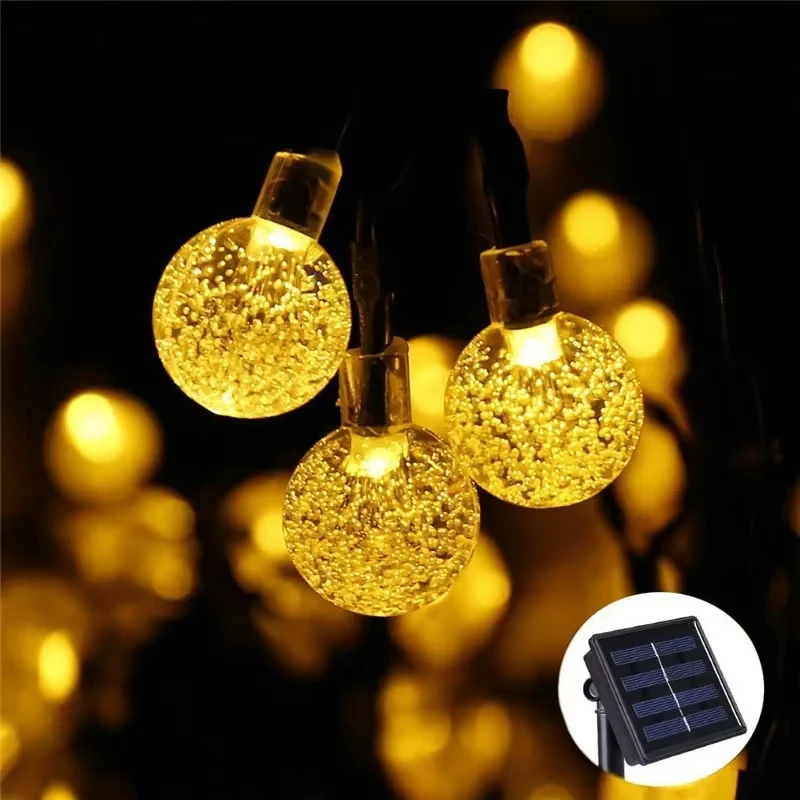 50LED Crystal Ball String Light Solar Fairy Lights LED Waterproof Christmas Wedding Garland Garden Lawn Tree Outdoor Decoration