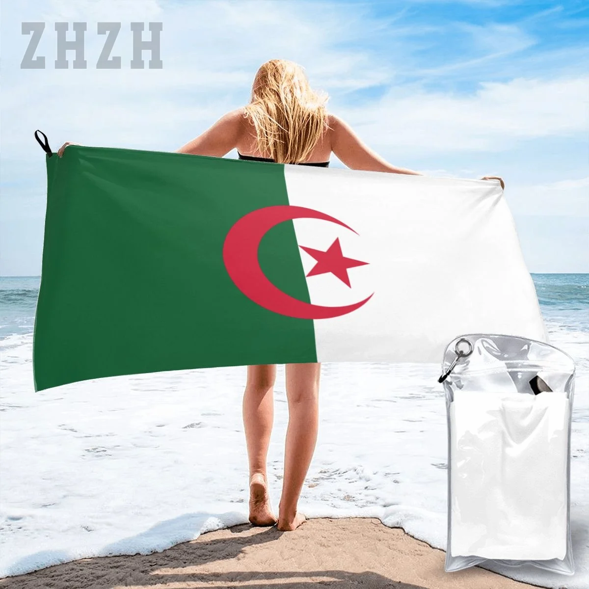 More Design Algeria Flag Emblem Bath Towel Quick dry Microfiber Absorbing Soft Water Breathable Beach Swimming Bathroom