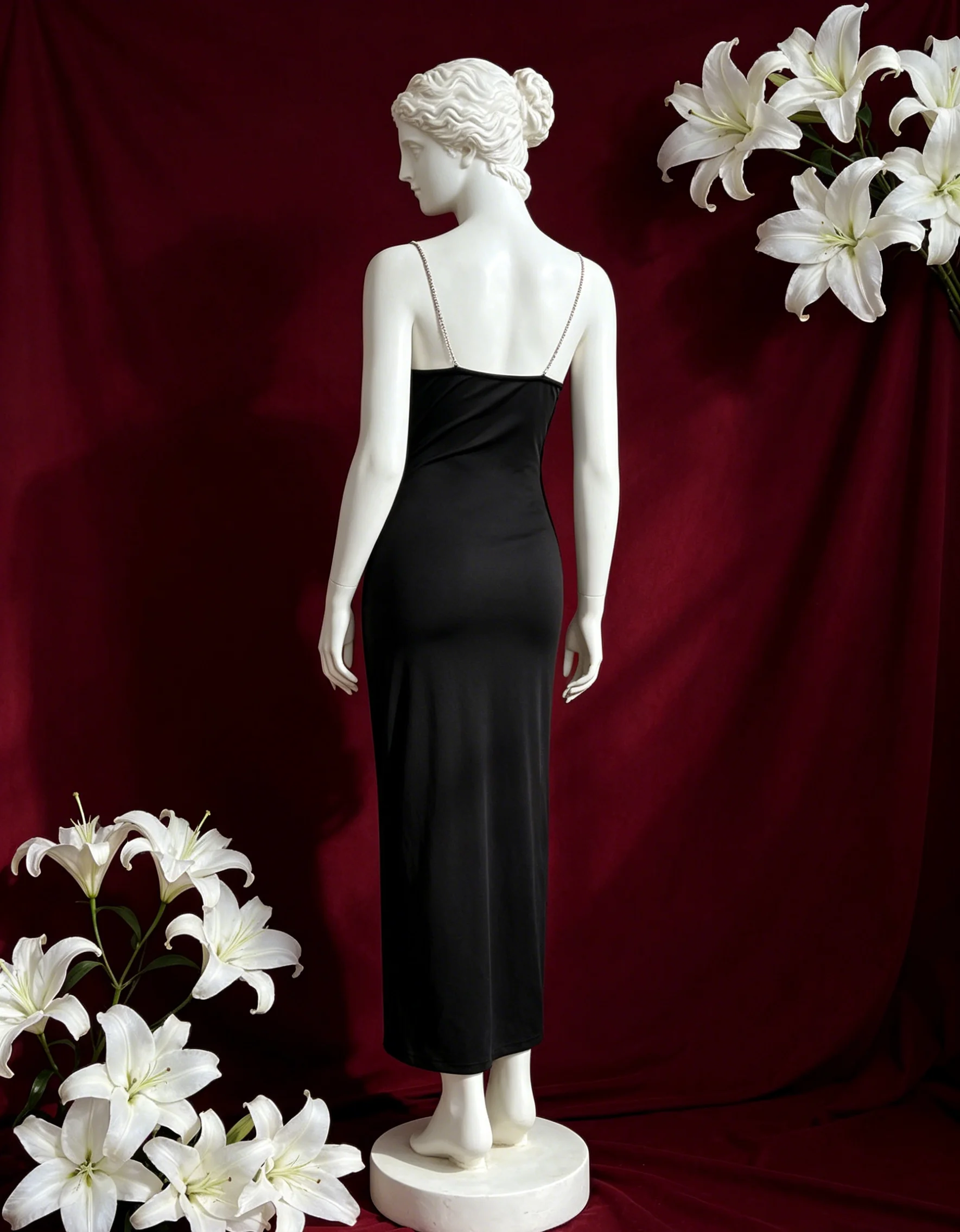 【 Fragments.SPECIAL LINK:THE MASCOT'SLITTLE GIFT.】 Black Slip Dress with Rhinestone Chain Straps Bodycon Maxi Gown