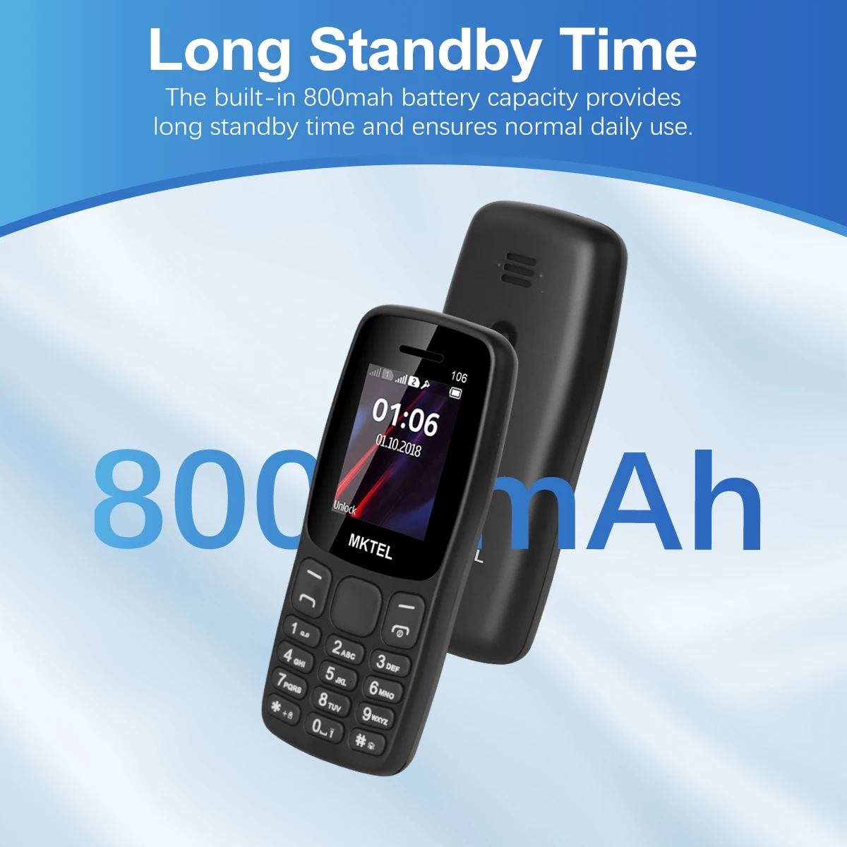 Ponsel fitur 106 MKTEL 1.77 "display kartu ganda standby ganda baterai 800mAh MP3 MP4 Radio FM Bluetooth