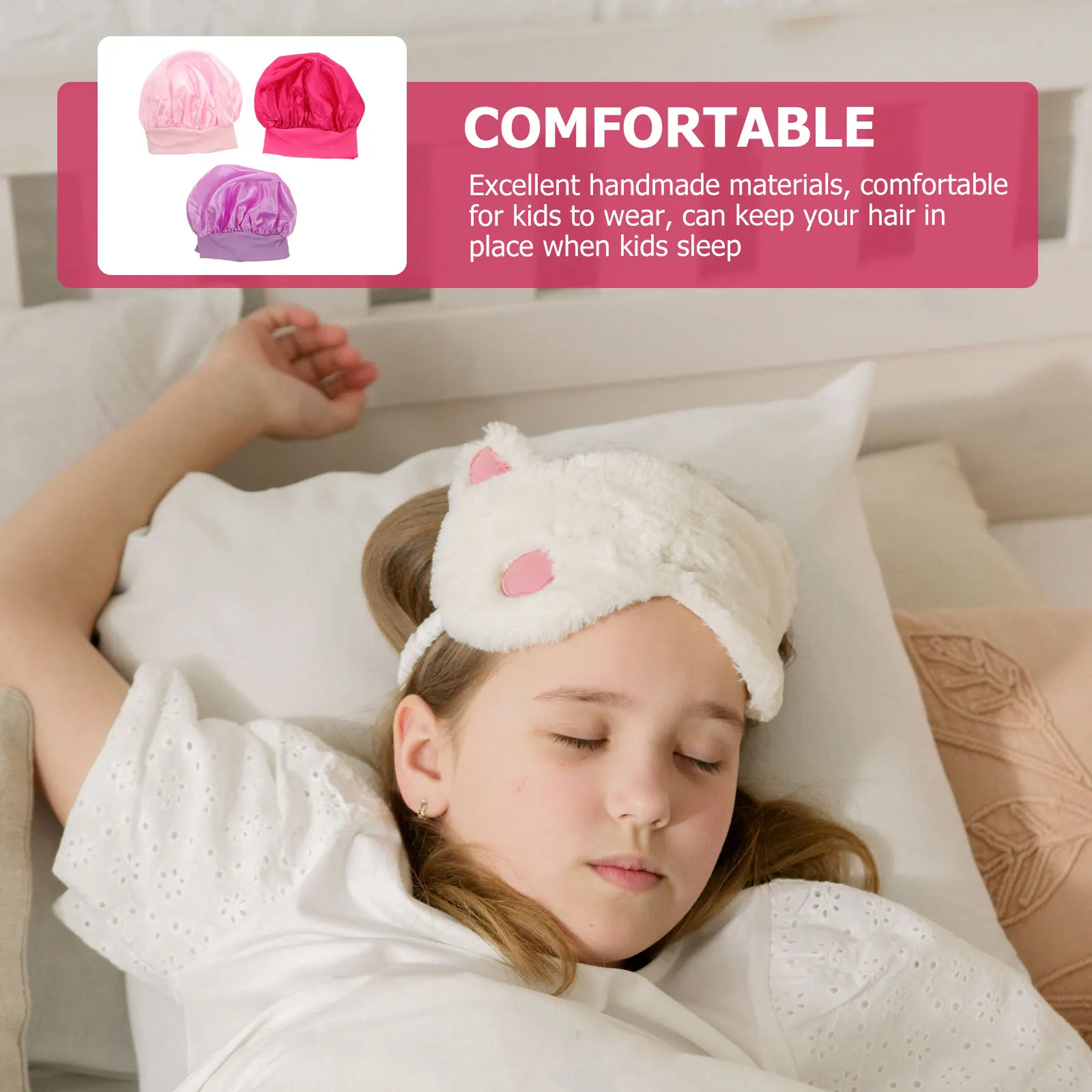 

3 шт., детская шапочка для сна, шапочки для душа, шелковый чепчик, ночная шапка с широкими полями, капюшон, удобная защита волос ручной работы, прочный, длинный