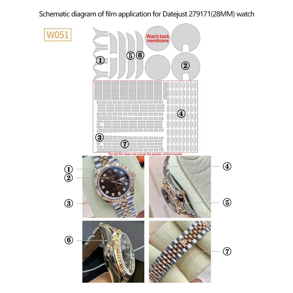 Watch Film for Datejust 279171 (28MM) Full Set Wear‑Resistant Anti‑Fingerprint High‑Transparent Protective Film