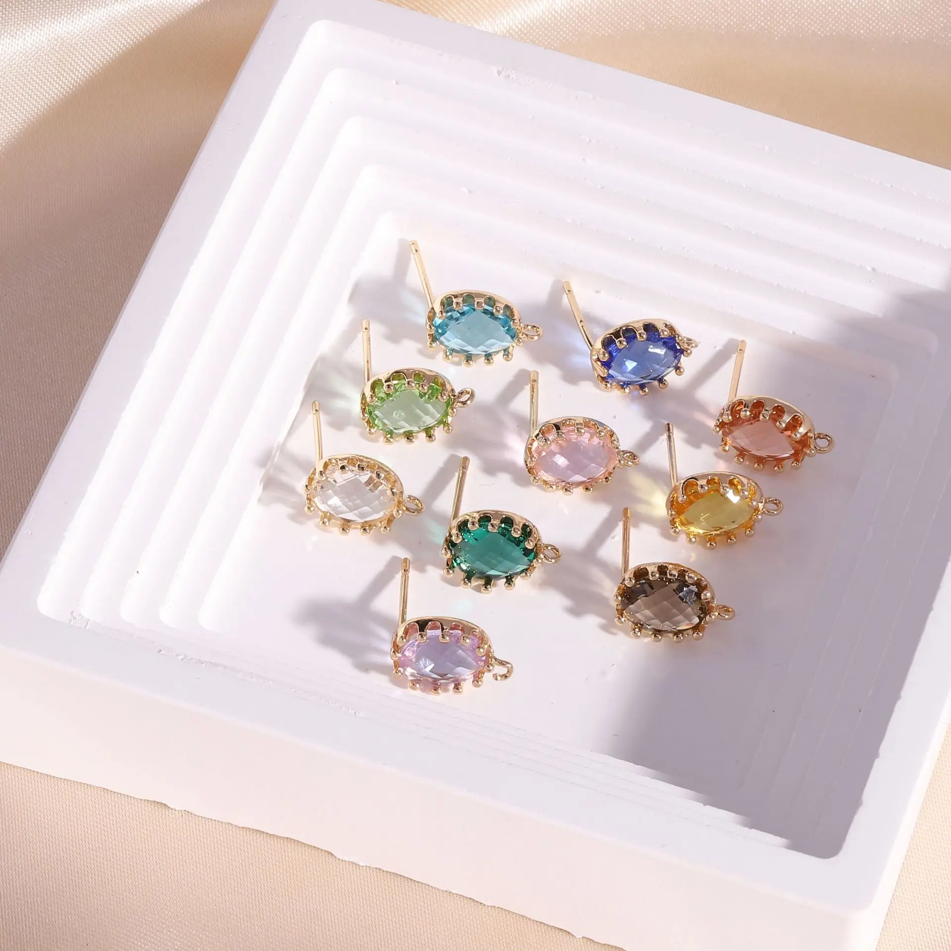 

10PCS 18K Gold Color Brass Grass Oval Stud Earrings Pins Earrings Women's Earrings High Quality Diy Accessories