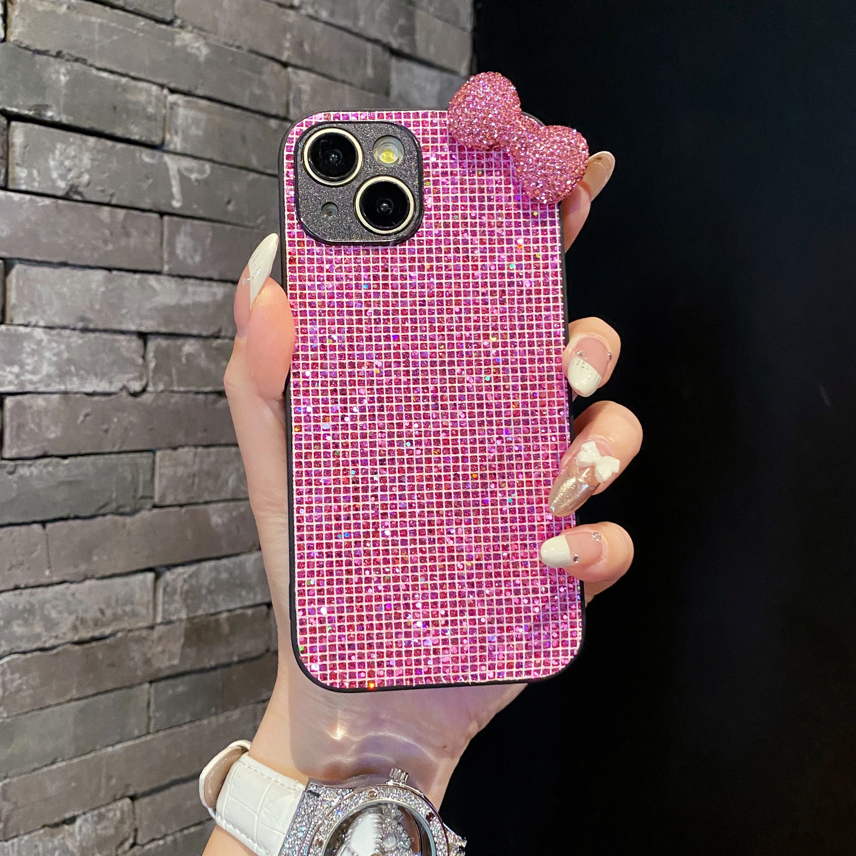Modische Niedliche Rosa Schmetterling Handyhülle für iPhone 18 17 16 15 14 13 12 11 Pro Max Plus 16E Air Glitzer Schutzhülle – Detail 9