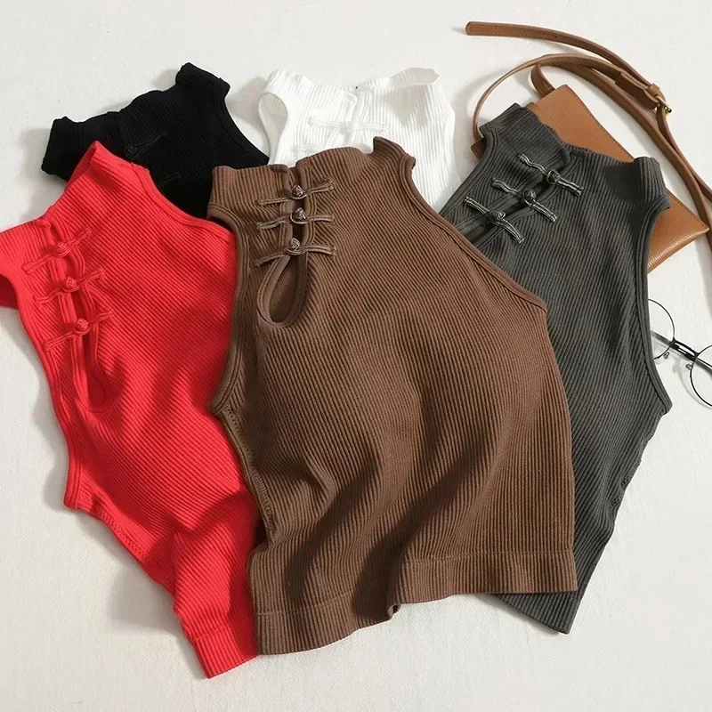 Vintage Hault Tanks Camis for Women Sleeveless Almighty Casual Button Femme Croset Crop Tops with Built in Bras Woman Camisoles