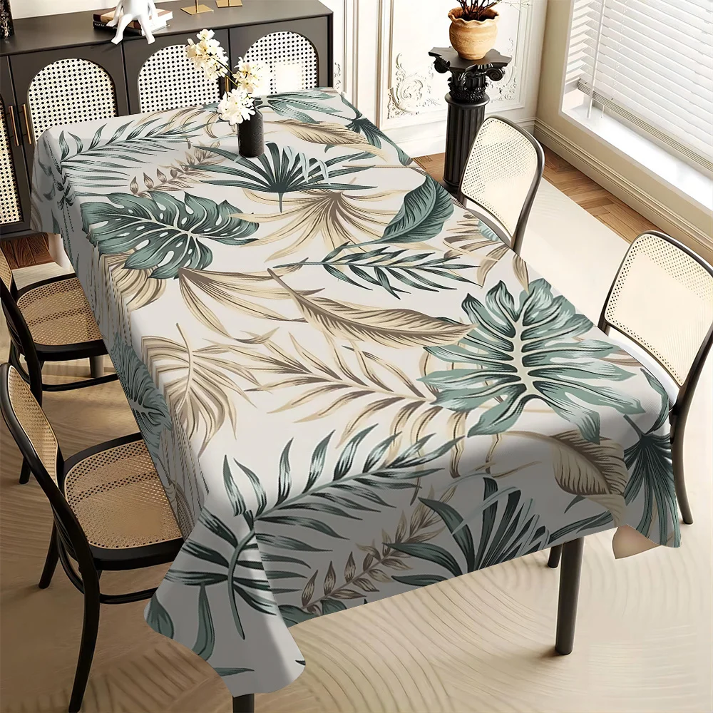 Tropical Leaves Pattern Rectangle Tablecloth for Table Decor Summer Green Golden Palm Leaf Kitchen Dining Tablecover Party Decor