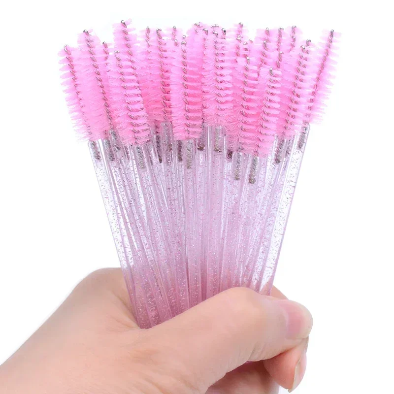 50pcs Disposable Eyelash Brushes Crystal Eye lash Mascara Wands Glitter Lash Comb Spoolies Micro Makeup Applicators