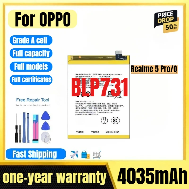 

BLP731 for OPPO Realme 5 Pro/Q Mobile Phone Battery High Quality High Capacity Replacement Bateria Grade A Cell with Tools