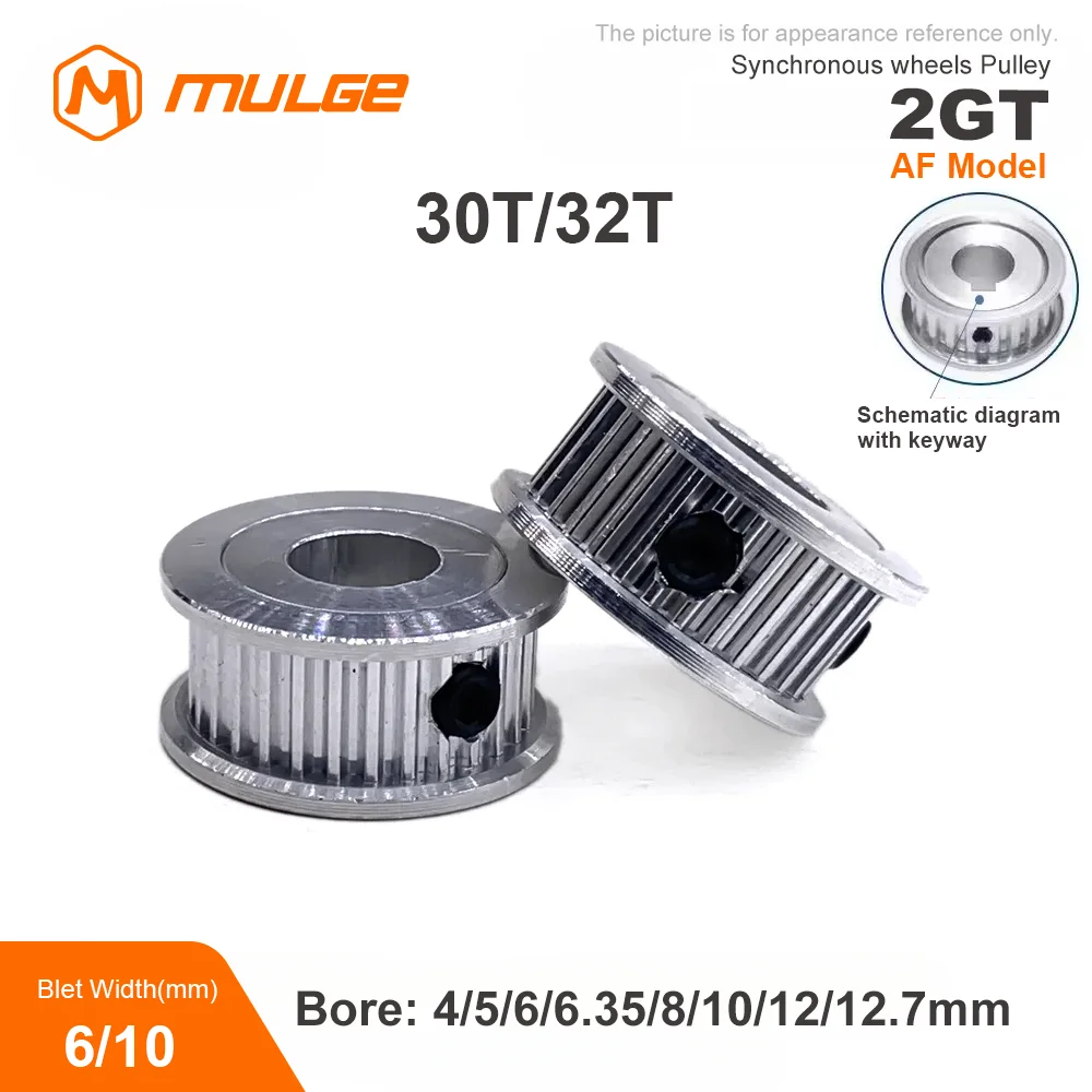 

2GT GT2 Timing Pulley 30T/32Teeth AF Type Bore 4/5/6/6.38/8/10/12/12.7mm Belt Width 6/10mm 3D printed parts